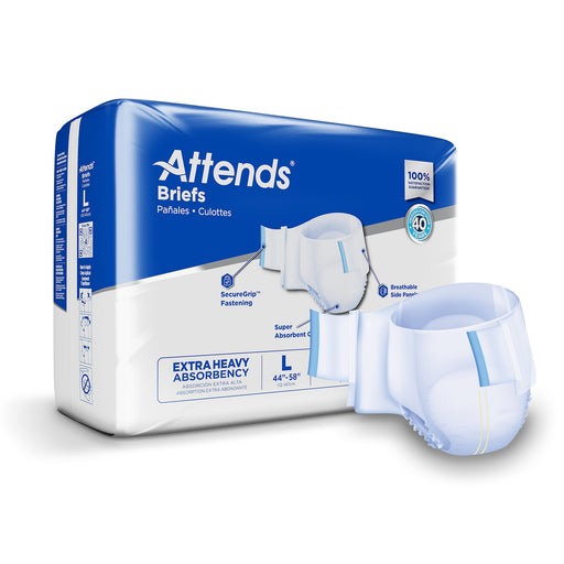 Attends briefs packaging with a single brief displayed on a white background