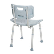 Gray shower chair with adjustable legs on a white background