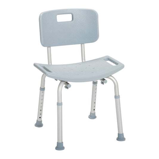 Gray shower chair with backrest on a white background