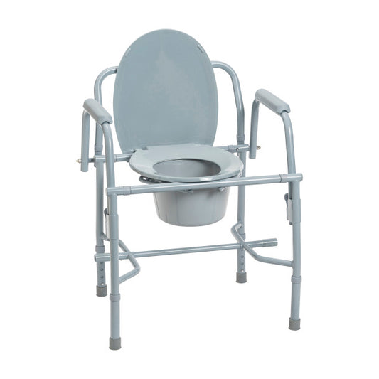 Gray commode chair with a seat on a white background