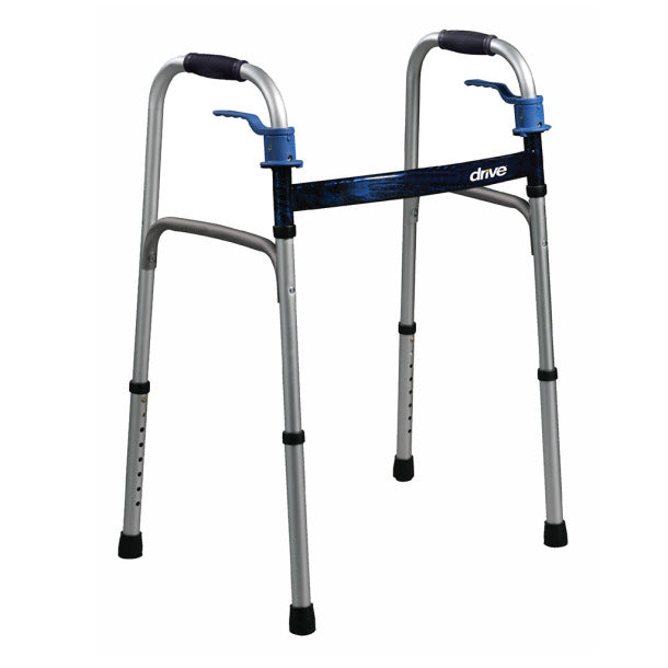Silver walker with blue accents on a white background