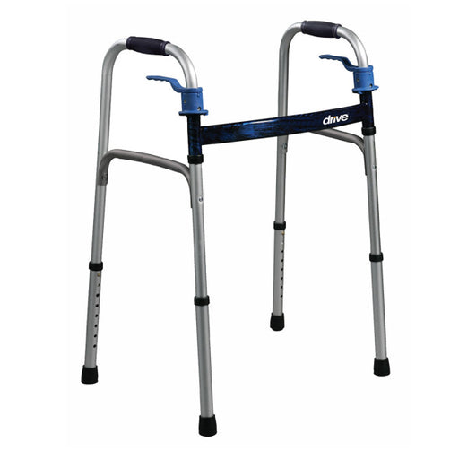 Silver walker with blue accents on a white background