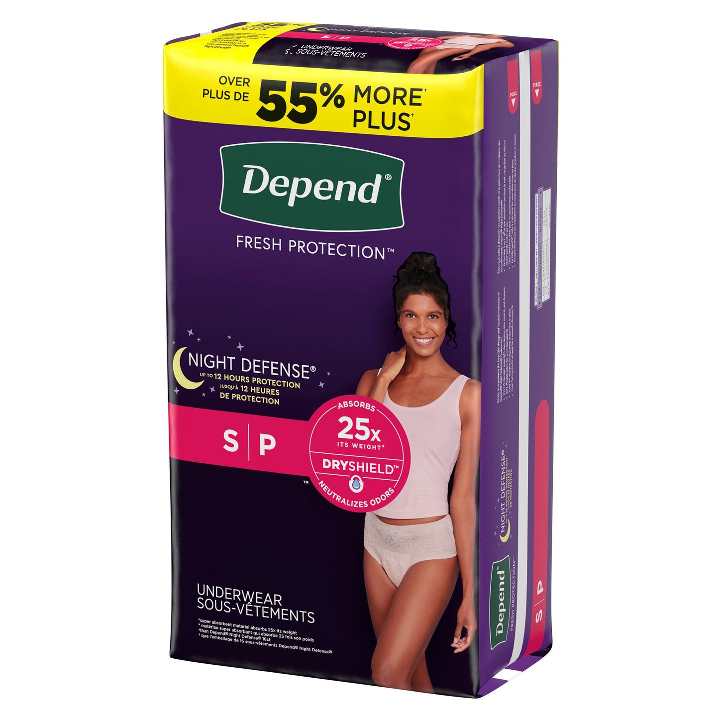 Depend Fresh Protection packaging with a woman on the box