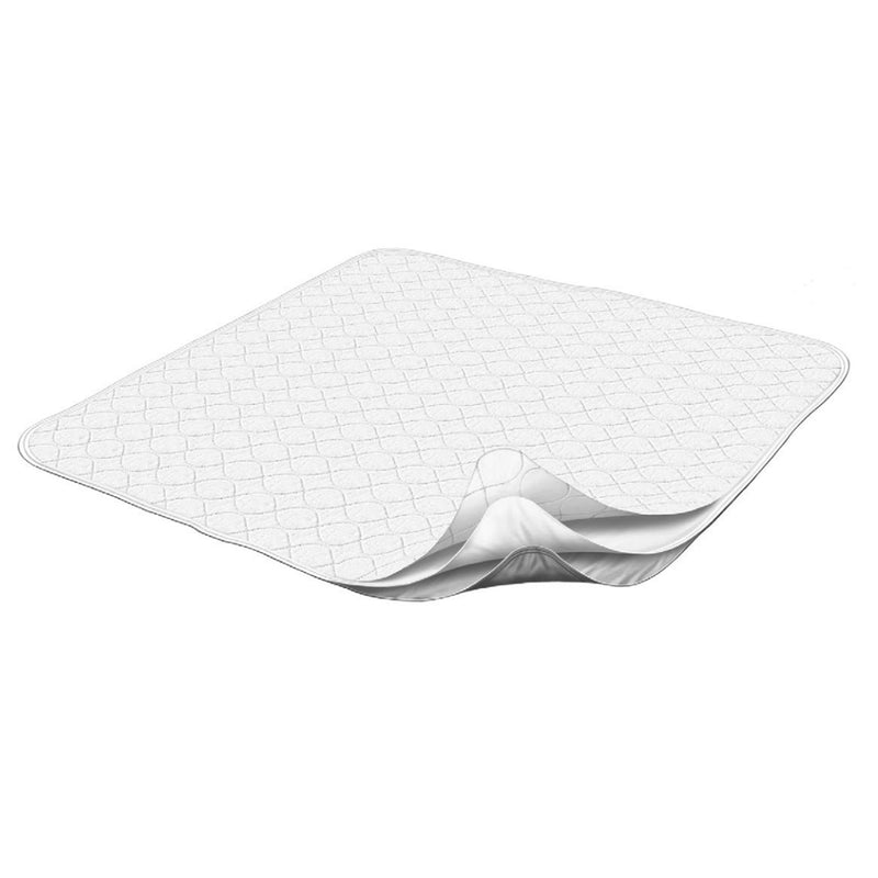 White quilted mattress protector on a white background