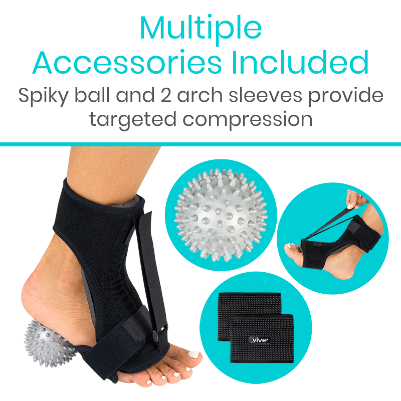 Ankle support with accessories including a spiky ball and arch sleeves on a white background.