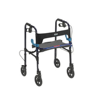 Black and blue walker with wheels on a white background