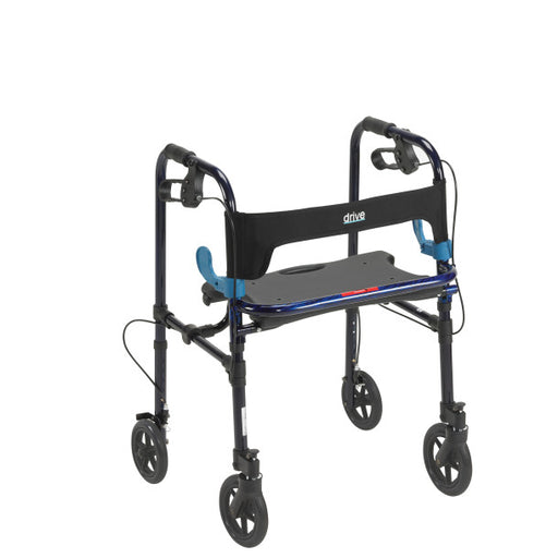 Black and blue walker with wheels on a white background