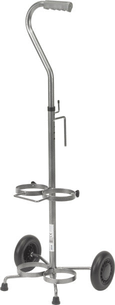 Metal walking frame with wheels on a white background