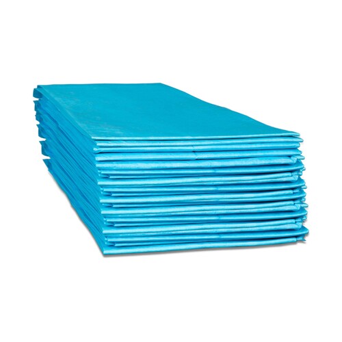 Stack of blue mats on a white background