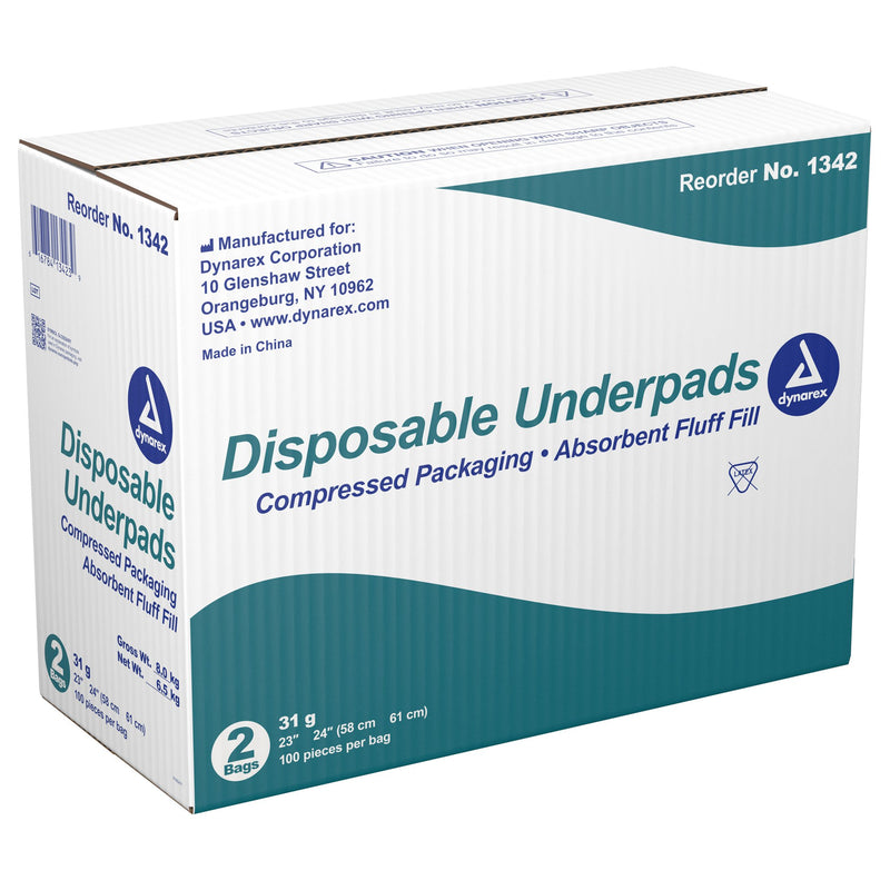 Dynarex® Disposable Underpads - 23" x 24" - 31g Fluff Fill - Light Absorbency