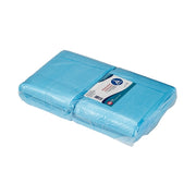 Blue plastic sheet with a brand label on a white background