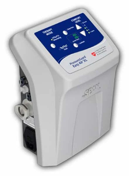 A white EasyAir XL pressure-controlled breathing device with a blue control panel on a white background.