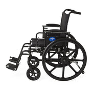 Black wheelchair with armrests and footrests on a white background