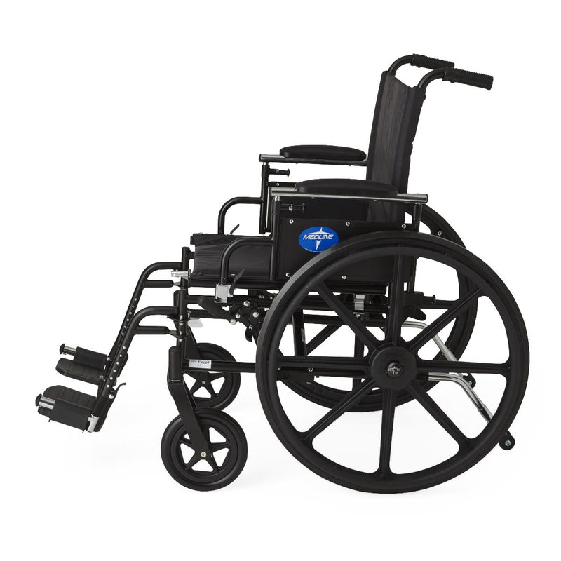 Black wheelchair with armrests and footrests on a white background