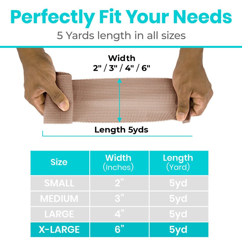 Measurement chart showing a roll of brown tape with dimensions and a table for different sizes.