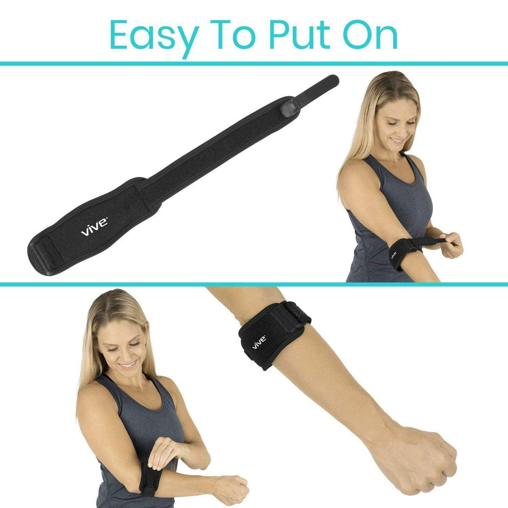 Black wrist support strap with 'Vive' branding being worn by a woman on a white background.