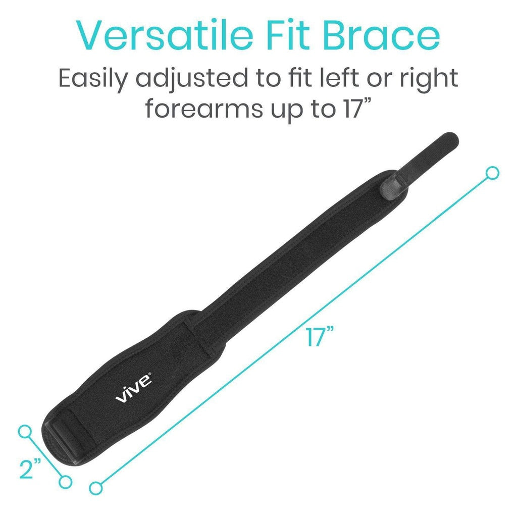 Black 'vive' fit brace with adjustable measurements on a white background