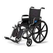Black wheelchair with armrests and footrests on a white background