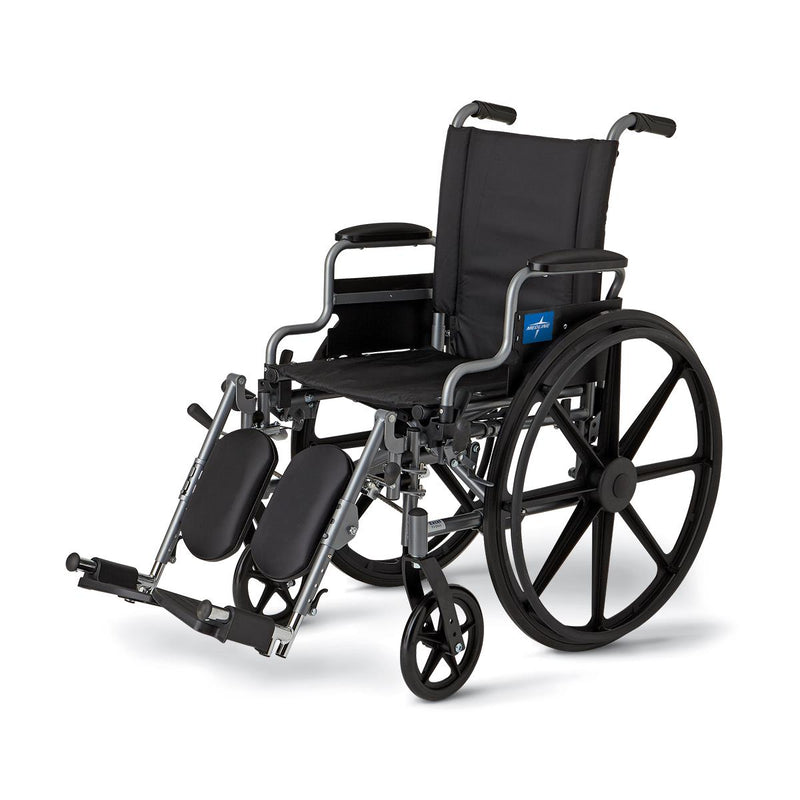Black wheelchair with armrests and footrests on a white background