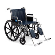 Wheelchair with blue seat cover on a white background