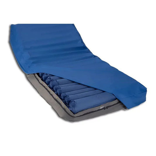 Blue inflatable mattress on a white background