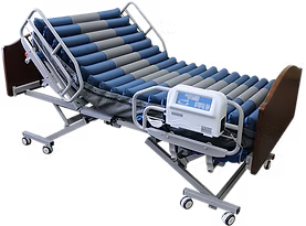 Electric hospital bed with control panel on a clear background