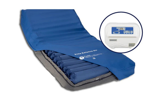 Blue inflatable mattress with a control panel on a white background