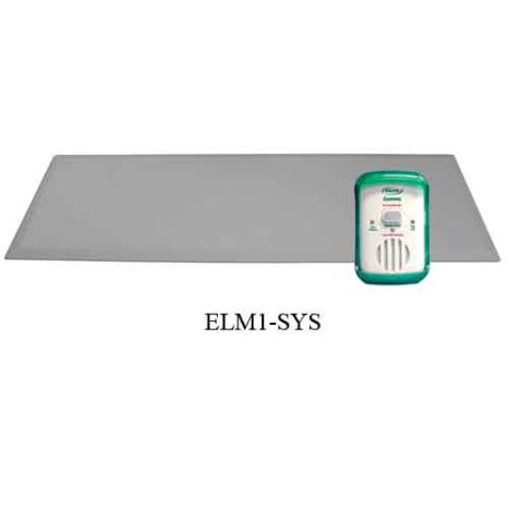 Rectangular metal sheet with a small electronic device on a white background, labeled 'ELM1-SYS'.