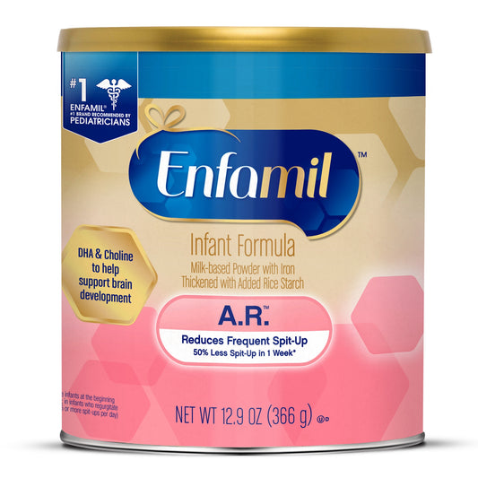 Enfamil infant formula canister on a white background