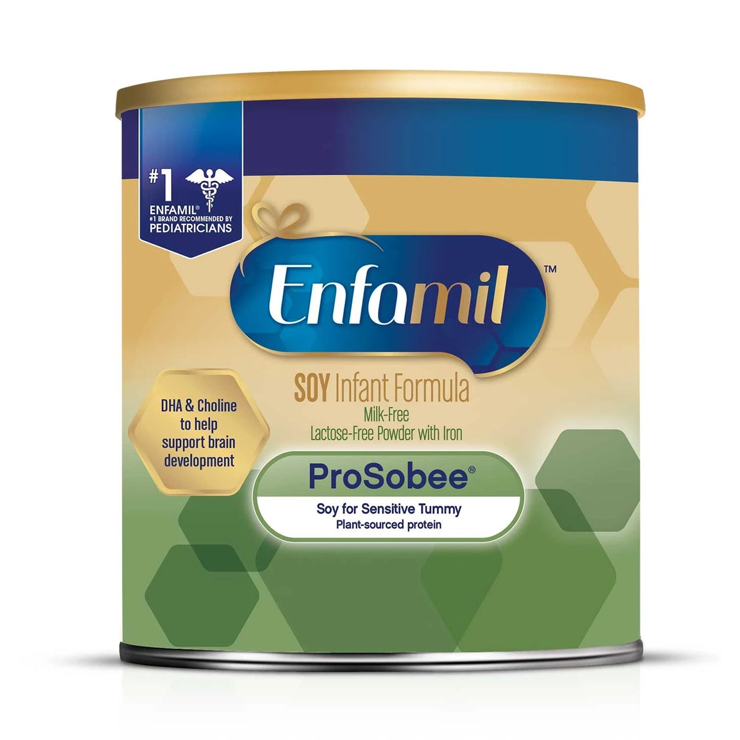 Enfamil Soy Infant Formula can on a white background