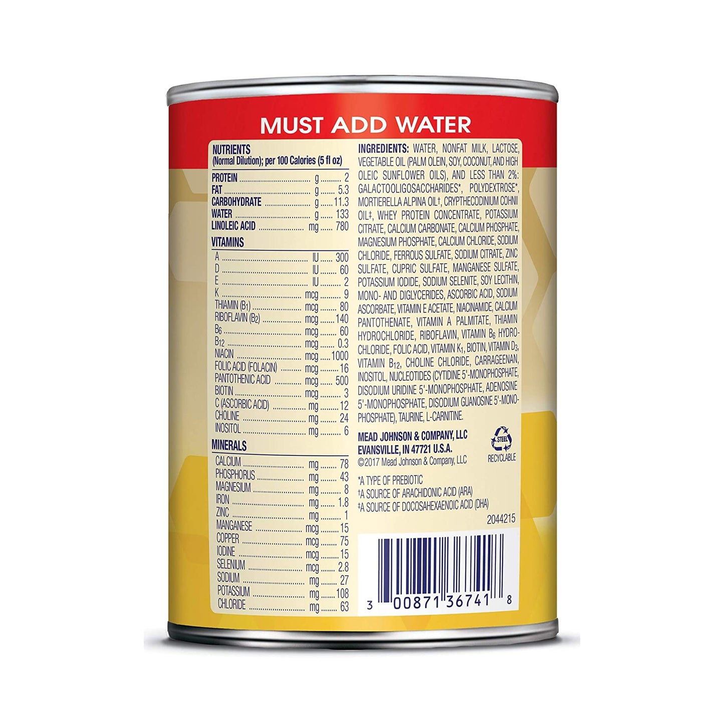 Back of a can with nutritional information and ingredients list on a white background