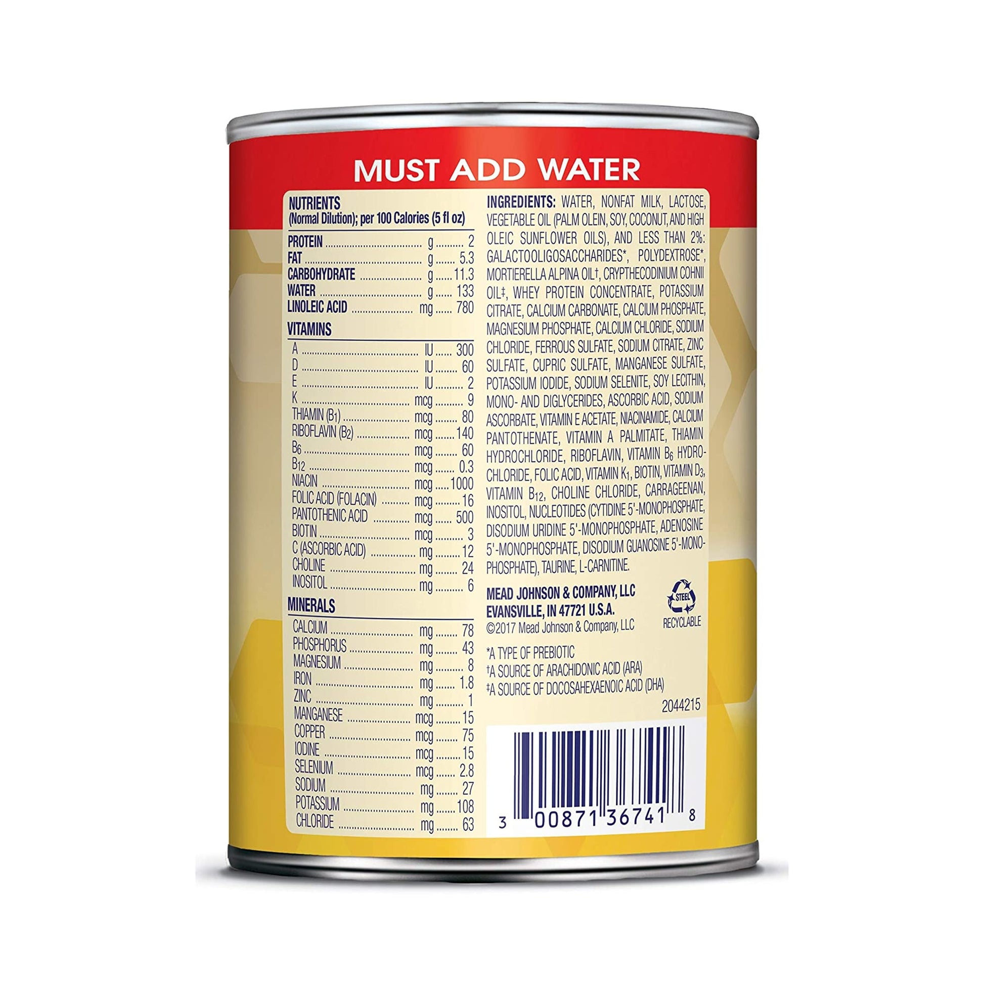 Back of a can with nutritional information and ingredients list on a white background