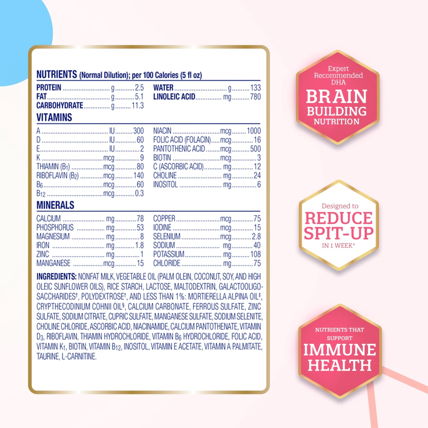 Nutritional label with health benefits on a white background