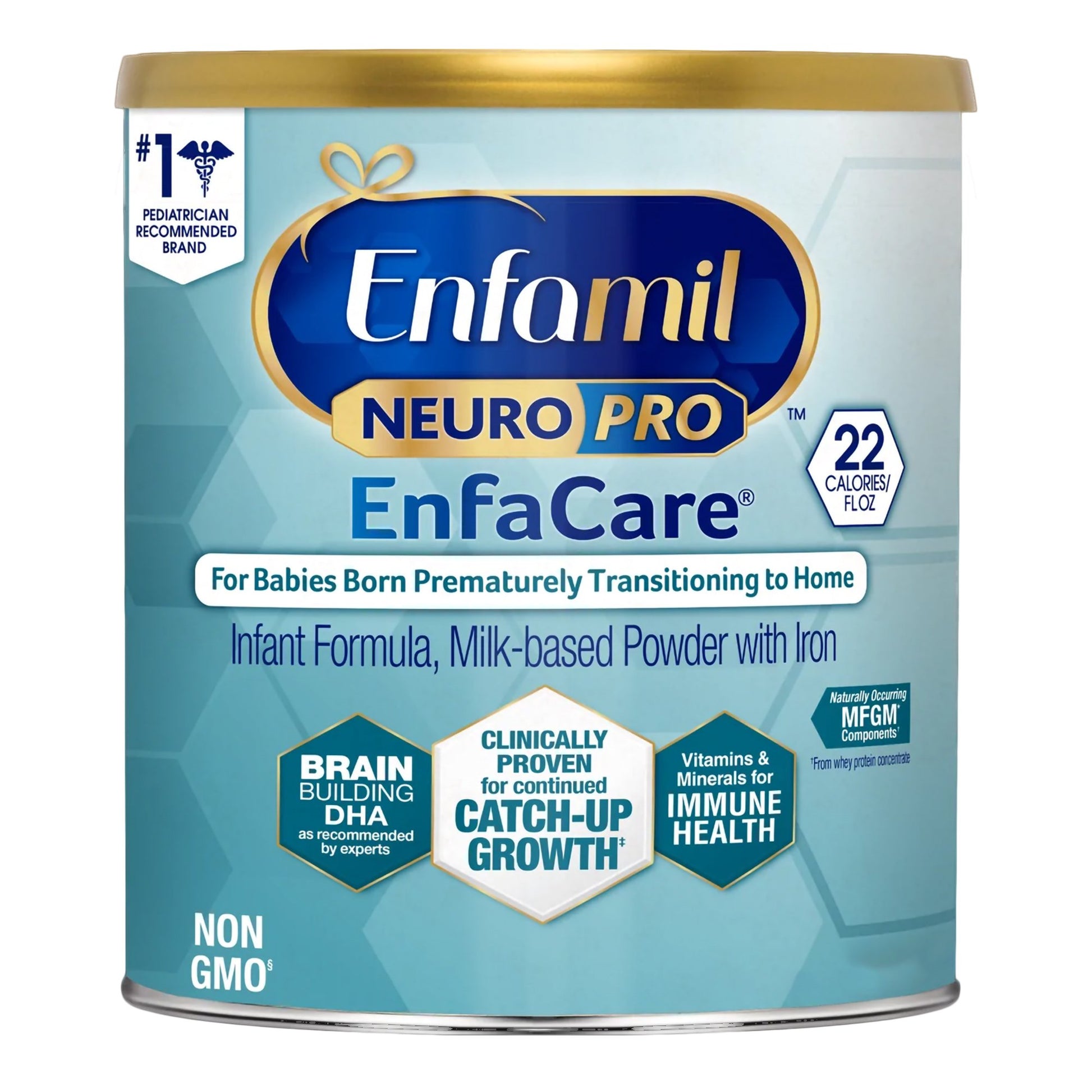 Enfamil NeuroPro EnfaCare infant formula powder can on a white background