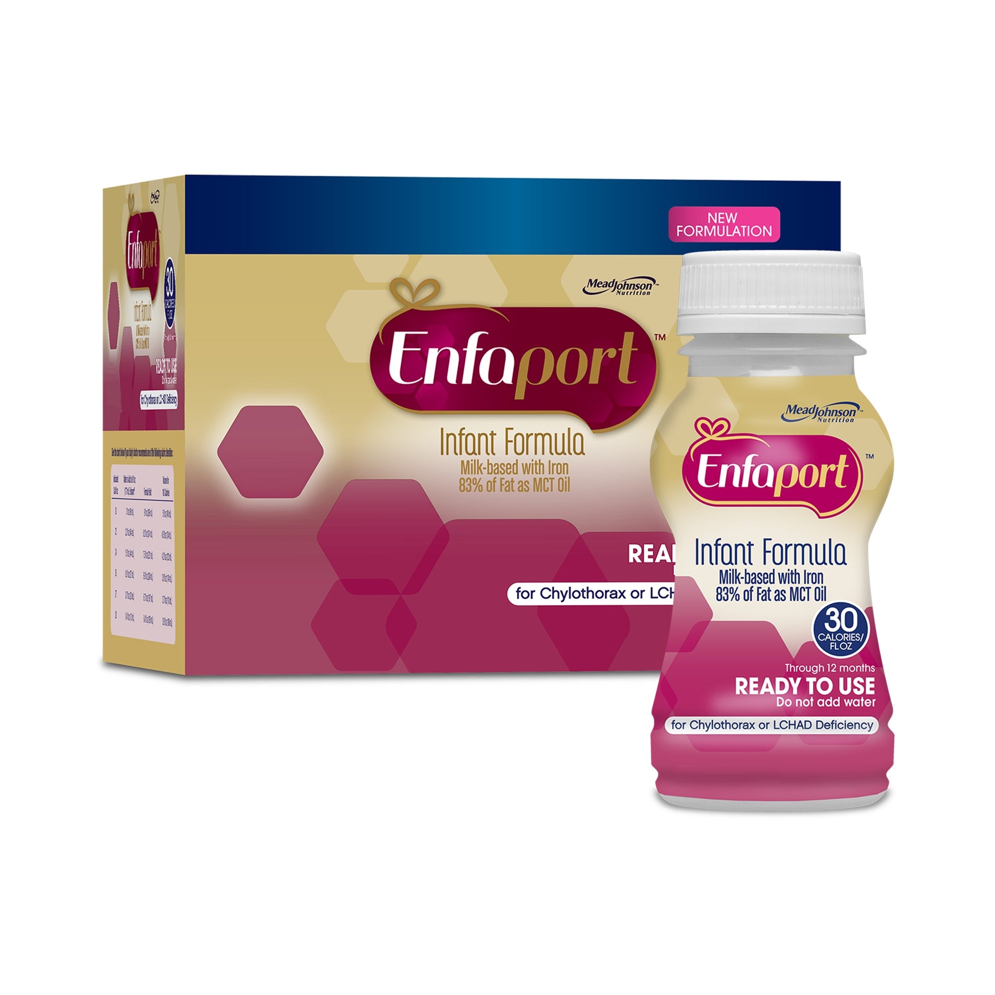 Enfaport infant formula bottle and packaging on a white background