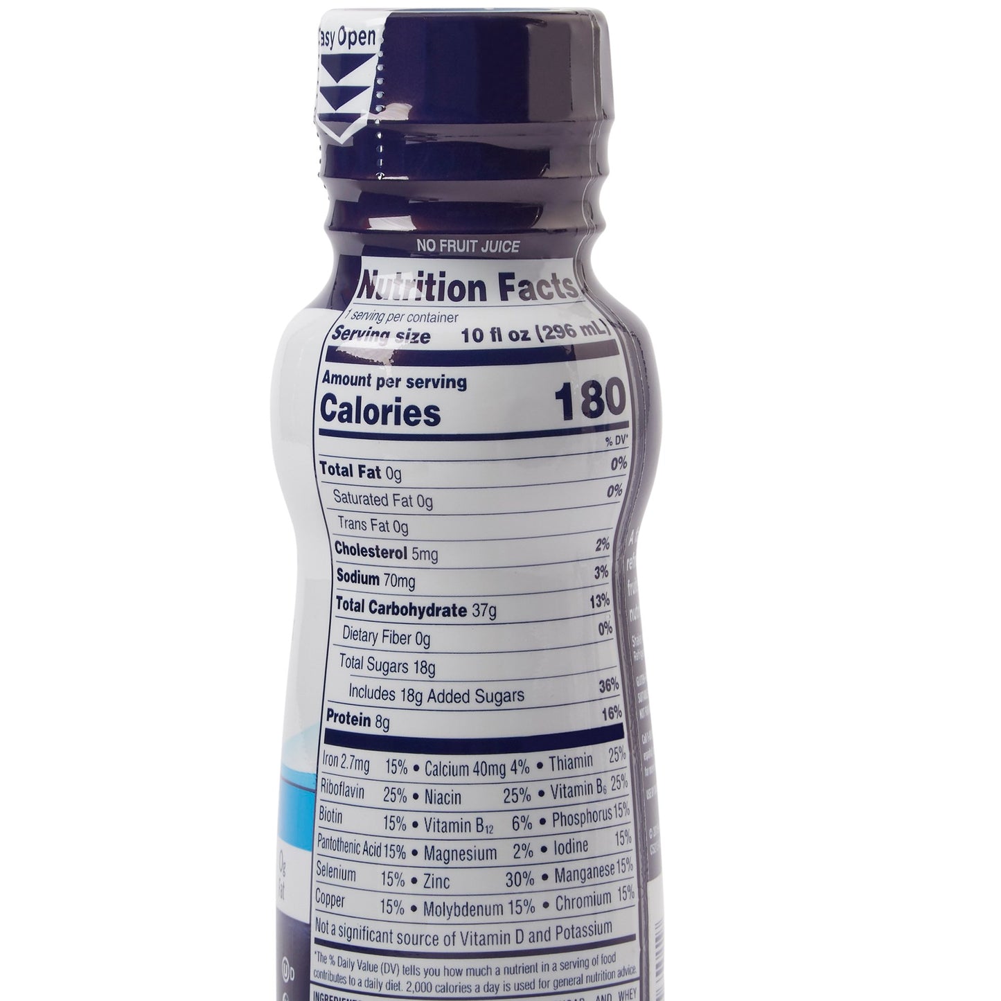 Bottle with nutrition facts label on a white background