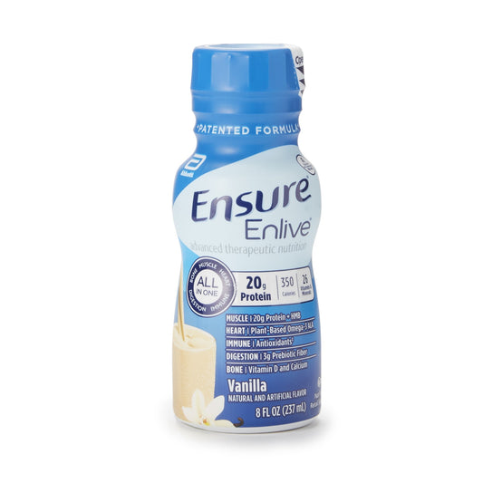 Ensure Enlive vanilla-flavored nutritional drink bottle on a white background