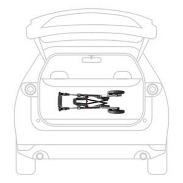Outline of a car's rear with a stroller inside on a white background