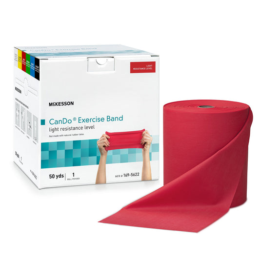 Red exercise band with Mckesson packaging on a white background