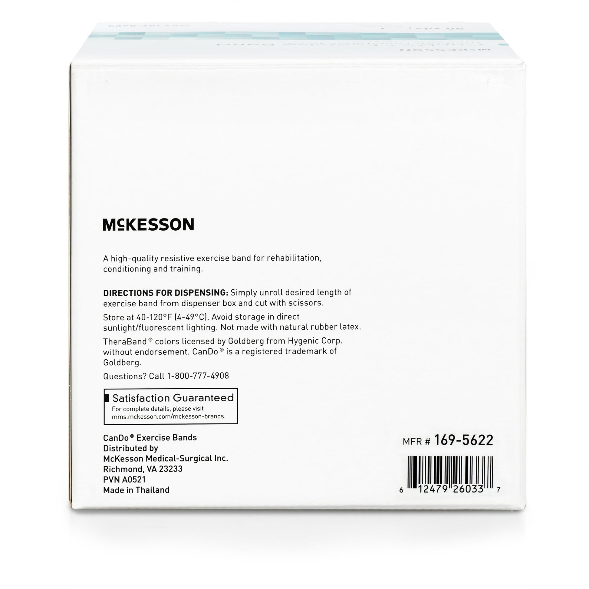 Back of a McKesson exercise band packaging with text and branding.
