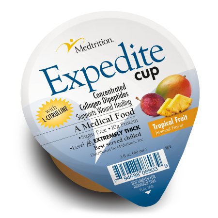 Medtrition Expedite cup packaging with tropical fruit flavor on a white background