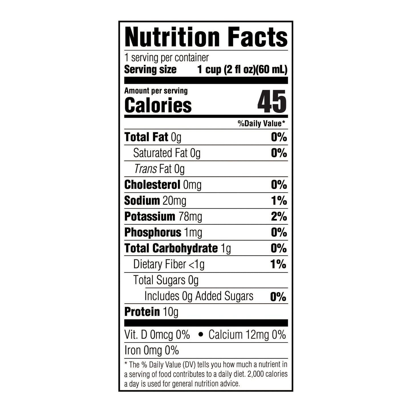 Nutrition facts label for a product with detailed nutritional information.