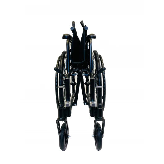 Black manual wheelchair on a white background
