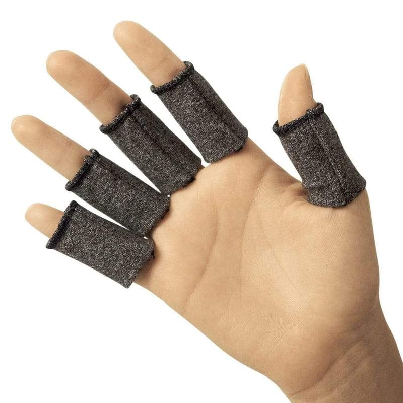 Hand with finger splints on a white background