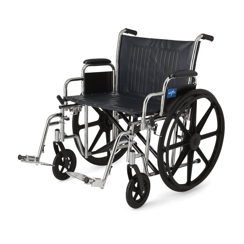 Wheelchair with black seat and wheels on a white background