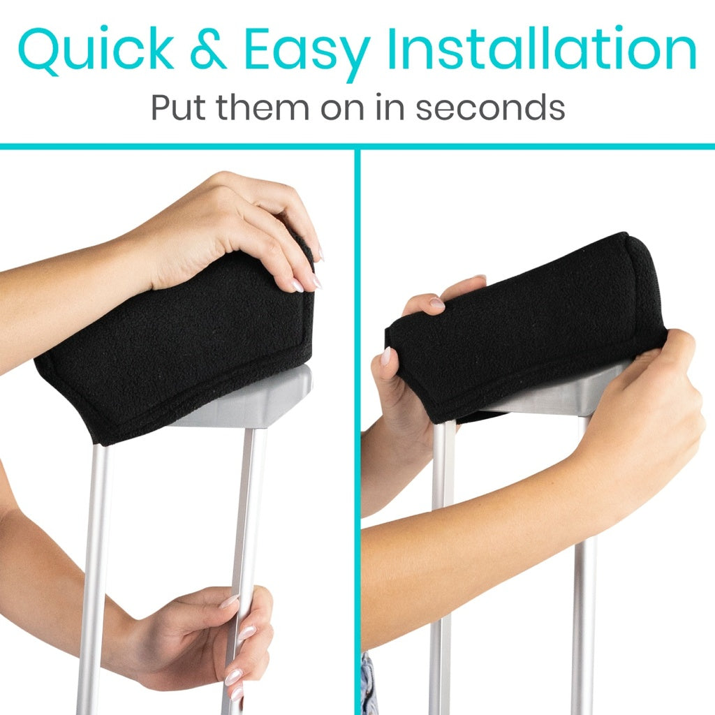 Hands installing a black cushion on a chair with text 'Quick & Easy Installation Put them on in seconds'.