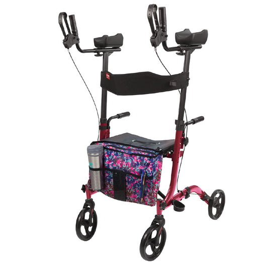 Rollator with a floral bag on a white background