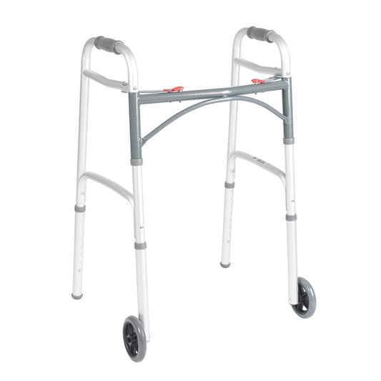 Silver walker with wheels on a white background
