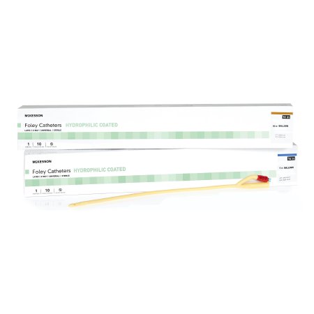 Foley catheter packaging with a clear view of the device on a white background