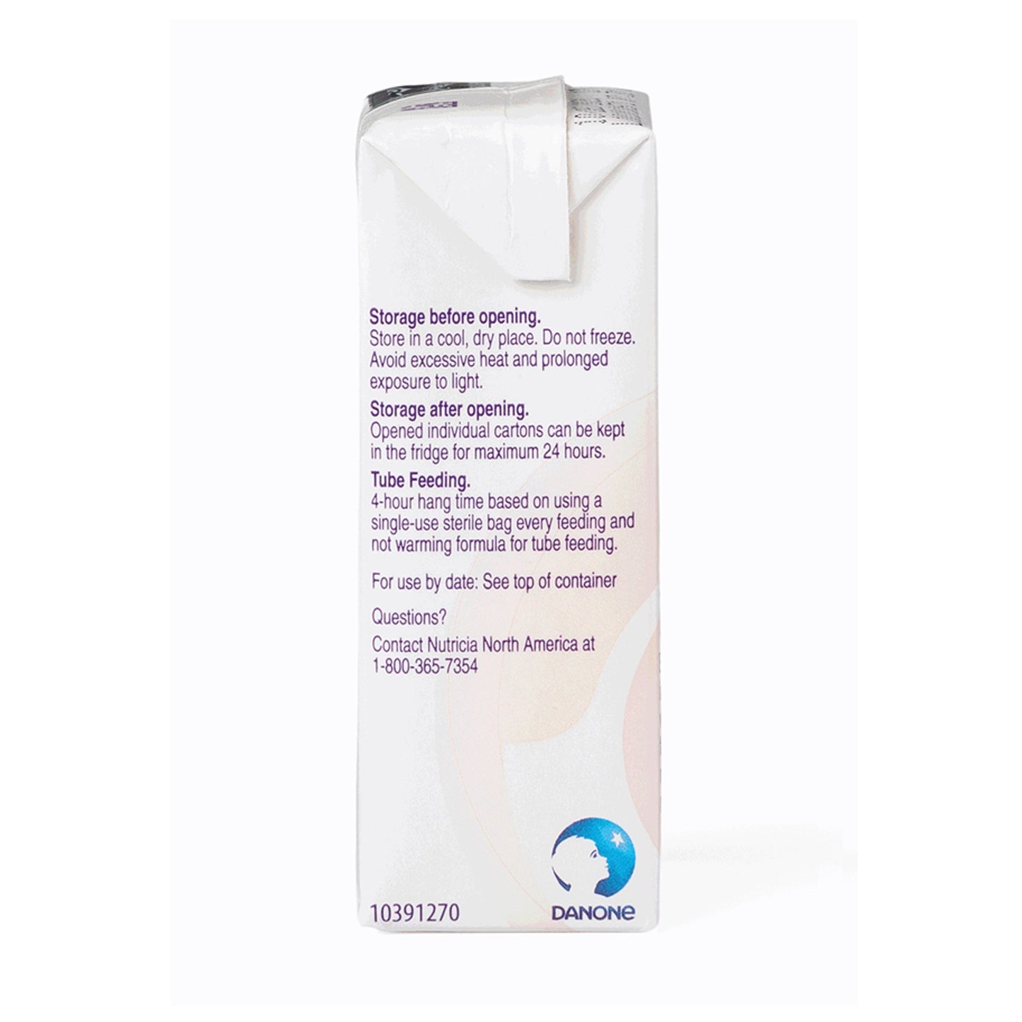 Box of Danone baby formula with storage instructions on a white background